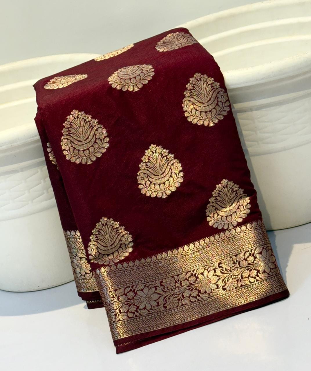 Deep Maroon Banarasi Fancy Katan Soft Silk Saree